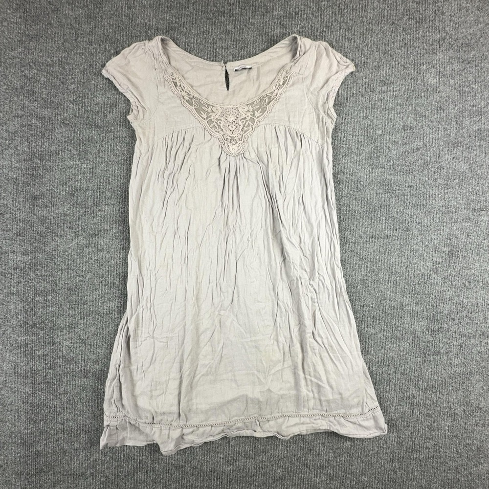 Pimkie Dress Womens Small Gray Crochet Keyhole Scoop Neck Shift Short Casual
